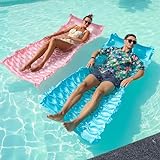PARENTSWELL 2 Pack Inflatable Pool Floats Adult, 71''x33'' Large Pool Raft Water Lounge Float with Headrest Floating Mat Swimming Floaties for Adults (Blue Pink)