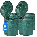 Pilntons 4 Pack 72 Gallons Reusable Yard Waste Bags with Lid Extra Large Lawn Leaf Bags Heavy Duty with 4 Handles Garden Waste Bags Container for Clean Up Outdoor Debris Leaves Grass Clippings