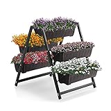 SweetBin Raised Garden Planter Bed, Tiered Planter Stand with 5 Boxes (Brown), 25' Long*30' Wide*31' Tall, Good for Herbs, Flowers, or Vegetables in Patio Balcony Indoor Outdoor