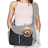 PetAmi Small Dog Sling Carrier, Soft-Sided Crossbody Puppy Carrying Purse Bag, Adjustable Sling Pet Pouch to Wear Medium Dog Cat Travel, Dog Bag for Traveling, Breathable, Poop Bag Dispenser, Gray