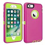 CAFEWICH iPhone 6/6S Case Heavy Duty Shockproof High Impact Tough Rugged Hybrid Rubber Triple Defender Protective Anti-Shock Silicone Mobile Phone Cover for iPhone 6/6S 4.7'(Pink Green)