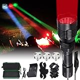VASTFIRE Predator Light with Interchangeable (Red, Green, White) LED Hunting Flashlight with Scope Mount for Hog Coyote Coon Bobcat Raccoon Varmint Rabbit Night Hunting