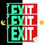 EXIT Signs Glow In The Dark EXIT Decals 3 Pack 12'x7' EXIT Photoluminescent Signs Stickers, Glows For Up To 8 Hours