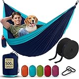 Durable Hammock 500 lb Capacity - Lightweight Nylon Camping Hammock Chair - Double or Single Sizes w/Tree Straps and Attached Carry Bag - Portable for Travel/Backpacking/ (Navy, Large)