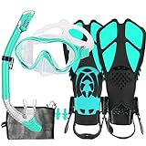 HH HHAO SPORT Kids Mask Fins Snorkel Set Snorkeling Packages, with Diving Mask, Snorkel, Adjustable Swim Fins, Mesh Bag, Anti-Fog Anti-Leak Snorkeling Gear for Kids for Snorkeling Swimming Diving