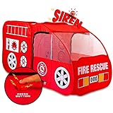 Kiddey Fire Truck Tent for Kids | Firetruck Play Tents with Sirens and Fireman Sound Button for Girls, Boys, & Toddlers Gifts | Red Fire Engine Pop Up Playhouse | Indoor & Outdoor Baby Tent