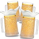 Fasmov Freezer Beer Mugs, 4 Pack Clear Double Wall Gel Frosty Freezer Ice Mugs, Freezer Mugs With Gel Beer Mugs For Freezer, Plastic Beer Mugs With Handles for Parties and Gifts, 16oz
