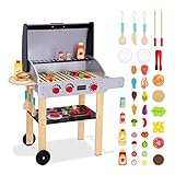 OOOK Wooden Play Barbecue Toy Grill, Kids Grill Playset with Play Food and Grilling Tools, Play Kitchen Accessories for Toddlers Boys Girls Age 3+