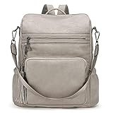 CLUCI Backpack Purse for Women Fashion Leather Designer Travel Large Ladies Shoulder Bags with Tassel Two-tone Gray