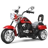 Costzon Kids Ride on Chopper Motorcycle, 6 V Battery Powered Motorcycle Trike w/Horn, Headlight, Forward/Reverse Switch, ASTM Certification, 3 Wheel Ride on Toys for Boys Girls Gift (Red)