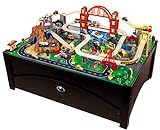 KidKraft Metropolis Wooden Train Set & Table with 100 Pieces and Storage Drawer - Espresso