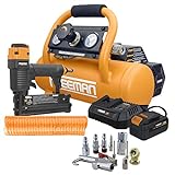 Freeman PE1GCCK 1 Gallon 20V Cordless Air Compressor with 3-in-1 Pneumatic Finish Nailer/Stapler, Battery, Charger, Air Hose, Inflation Accessory Kit and Fasteners (600 Count) – 700 Shots per Charge