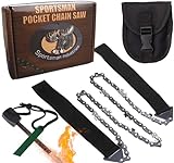 Sportsman Pocket Chainsaw 36 Inch Long Chain With Fire Starter Best Compact Folding Hand Saw Tool for Survival Gear, Camping, Hunting, Tree Cutting or Emergency Kit. Replaces Your Pruning & Pole Saw