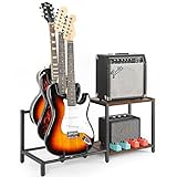 Bikoney Guitar Stand,3 Electric Bass Guitar Stand Floor with Guitar Amp Stand,Guitar Rack for Multiple Guitars and Guitar Accessories, Adjustable Guitar Holder, Guitar Display for Music Studio Home