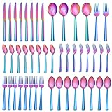 Homikit 46-Piece Colorful Silverware Set with Serving Utensils, Stainless Steel Square Flatware Cutlery Set for 8, Rainbow Modern Home Restaurant Eating Utensils Fork Spoon Knife Set, Dishwasher Safe