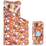 FAINSY Nap Mat for Preschool, 50x20 inch (Ages 3-5), 100% Cotton Fabric, Daycare Prek Pre-k Kindergarten with Pillow and Blanket, Sleeping Mat Slumber Bag for Toddler Kids Girl (Proud Kitty Cat)
