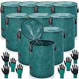 Wesnoy 10 Pieces 72 Gallons Yard Waste Bags with Lid Garden Bags with 4 Pair Gardening Gloves Grass Weed Bag Large Lawn and Leaf Bags Yard Trash Bags Yard Trash Containers