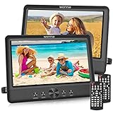 WONNIE 10.5' Two DVD Players Dual Screen for Car Portable CD Player Play a Same or Two Different Movies with Two Mounting Brackets, 5-Hour Rechargeable Battery, Support USB/SD Card Reader