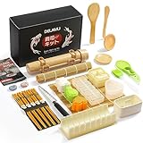 Delamu Sushi Making Kit 27 in 1 [Parent-Child] Sushi Kit, for Beginners/Pros Sushi Makers, with Bamboo Sushi Mats, Sushi Bazooka, Onigiri Mold, Rice Paddle, Sushi Knife, Guide Book & More