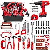 HYRENEE Kids Tool Set – 48 Piece Toddler Tool Set with Electronic Toy Drill& Tool Box,Pretend Play Toys for Kids,Construction Kits Toys for Kids Ages 3 4 5 Years Old, Toddler Boy Toys