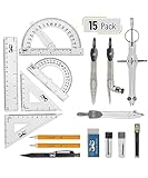 Mr. Pen Geometry Set with 6 Inch Swing Arm Protractor, Divider, Set Squares, Ruler, Compasses and Protractor, 15 Piece Set