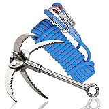 QUADPALM Grappling Hook with 10m Rope – Multifunctional Grapple Hook - 4 Stainless Steel Folding Claws - Heavy Duty - Outdoor Camping Hiking Tree Rock Mountain Climbing Equipment (Blue Rope)