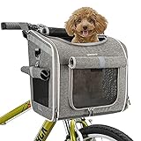 BABEYER Dog Bike Basket, Expandable Soft-Sided Pet Carrier Backpack with 4 Open Doors, 4 Mesh Windows for Medium Dog Cat Puppies - Grey