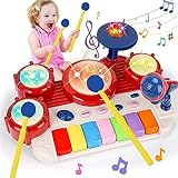 2 in 1 Musical Toys for Toddlers 1-3 Piano Keyboard & Drum Music Instruments Learning Toddler Toys Age 1-2 Sensory Developmental Baby Toys 12 18 Months First Birthday Gifts for 1 2 Year Old Girls Boys