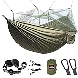 AnorTrek Camping Hammock with Mosquito Net, Double & Single Lightweight Portable Hammocks with Tree Straps, Parachute Hammock for Camping, Backpacking, Traveling & Hiking