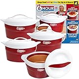 Nancy Fuller 6 Hour Bowl AS-SEEN-ON-TV Easy Clean Edition 4PK, Copper-Toned Thermal Insulated Bowl Interior Keeps Food Hot or Cold for 6 Hours–Over 2.25 Qt. Capacity - Locking Lid