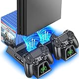 OIVO PS4 Stand Cooling Fan Station for Playstation 4/PS4 Slim/PS4 Pro with Dual Controller EXT Port Charger Dock Station and 12 Game Slots