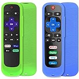 PINOWU [2 Pack] Universal Remote Cover (Glow in The Dark) Compatible with TCL Roku/Hisense Roku TV Remote/Roku Express 4K+ /Roku Streaming Stick 4K / Roku 2 3 4 Remote w/Lanyard (Green and Blue)