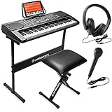 Hamzer 61-Key Portable Electronic Keyboard Piano with Stand, Stool, Headphones, Microphone & Sticker Sheet