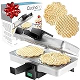 Pizzelle Maker - Polished Electric Baker Press Makes Two 5-Inch Cookies at Once- Recipe Guide Included- Holiday Party Treat Making Made Easy - Unique Birthday or Any Occasion Baking Gift for Her