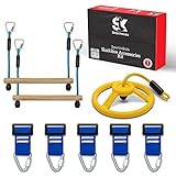 Sportivikids Slackline Obstacle Course Accessories for Kids with Rotating Ninja Wheel and 2 Monkey Bars, Universal Backyard Obstacle Course and Warrior Training Equipment Accessory Set