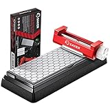Saker Honing Guide with Whetstone - Red Off-Center Upgraded Honing Tool and Diamond Sharpening Stone Set Kit for Knife, Short Chisels and Planes, Fine/Coarse Plate, 400/1000/Grit
