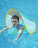 Free Swimming Baby Infant Pool Float with Sun Canopy Inflatable Baby Swimming Floatie with Sponge Safety Bottom Support Water Toys Swim Trainer for Age of 3-72 Months (Blue, L)