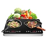 COOKTRON Double Induction Cooktop Burner with Fast Warm-Up Mode, 1800w 2 Induction Burner with 10 Temperature 9 Power Settings, Portable Dual Induction Cooker Cooktop with Child Safety Lock & Time