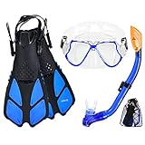 Adicop Kids Mask Fin Snorkel Set for 3-7 Years Old Boys and Girls with Panoramic Snorkel Mask Diving Goggles Dry Top Snorkel and Adjustable Fins for Snorkeling Swimming Freediving
