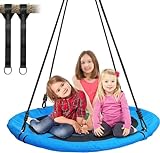 Trekassy 700lb 40 Inch Saucer Tree Swing for Kids Adults 900D Oxford Waterproof with 2pcs Tree Hanging Straps, Steel Frame and Adjustable Ropes Blue