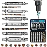 DOAHO 9 PCS Damaged Screw Extractor Set，6 PCS HSS 4341 Screw Extractor Remover Kit and 3 PCS Twist Drill Bit Kit for Stripped Screws & Drill Bit Tools，Holiday or Birthday Gift for Men