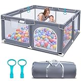 Suposeu Baby Playpen, Play Pen for Kids Activity Center, Large Baby Playard for Indoor and Outdoor, Sturdy Safety Baby Fence with Soft Breathable Mesh for Toddler (50 Inch×50 Inch, Grey)