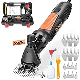 XIIW Sheep Shears 550W, Professional Electric Sheep Clippers, 6 Speeds Farm Livestock Grooming Kit with 2 Sets of Blades, Heavy Duty Goat Clippers for Goats Sheep Cattle Thick Hair Dog Horse Animals