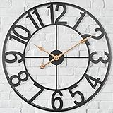 Mofine Outdoor Clocks for Patio, Large Outdoor Pool Clock, Vintage Metal Outdoor Clock Silent Battery Operated, European Industrial Skeleton Wall Clock for Backyard/Garden/Fence, 18 in