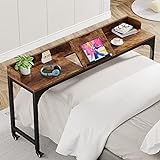 Tribesigns Overbed Table with Wheels, Queen Size Over Bed Table with Adjustable Tilt Stand Board, Mobile Computer Desk Laptop Cart Bar Table for Home and Hospital