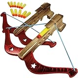 Adventure Awaits - 2-Pack Handmade Wood Toy Crossbow Set - 12 Suction Darts - for Outdoor Play