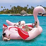 Goplus 4-6 People Inflatable Flamingo Floating Island, Giant Float w/ Air Pump & 6 Cup Holders for Adults, Pool Toy Raft for Lake, River, Ocean, Beach, Summer Pool Party