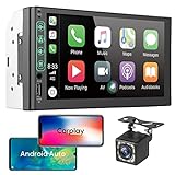 Double Din Car Stereo Carplay and Android Auto ，7 Inch 1080P HD Touch Screen Radio，Mirror Link, Backup Camera, Steering Wheel, Bluetooth, FM,USB/AUX Port. (Wired Carplay)