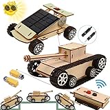 DIY Wooden Kids Science Experiment Kits-Remote Control Off Road Tracked Tank and Solar Power Race Car,STEM Learning Toys Gifts Electric Motor Building Project for Kids (Tank and Race Car(2 Kits))