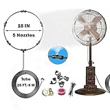 Laboomkey Stay Cool Outdoors with 18 Inch Misting Fan Kit - 26ft Water Mister Spray Tube& 5 Removable Brass Nozzles & Galvanized Solid Brass Adapter for patio misters for cooling outdoor